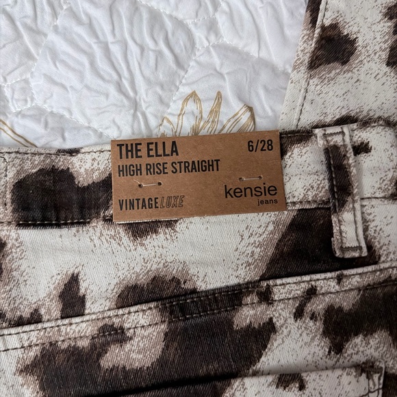 Kensie High Rise Cow Print Jeans - Brown and White - Picture 3 of 6